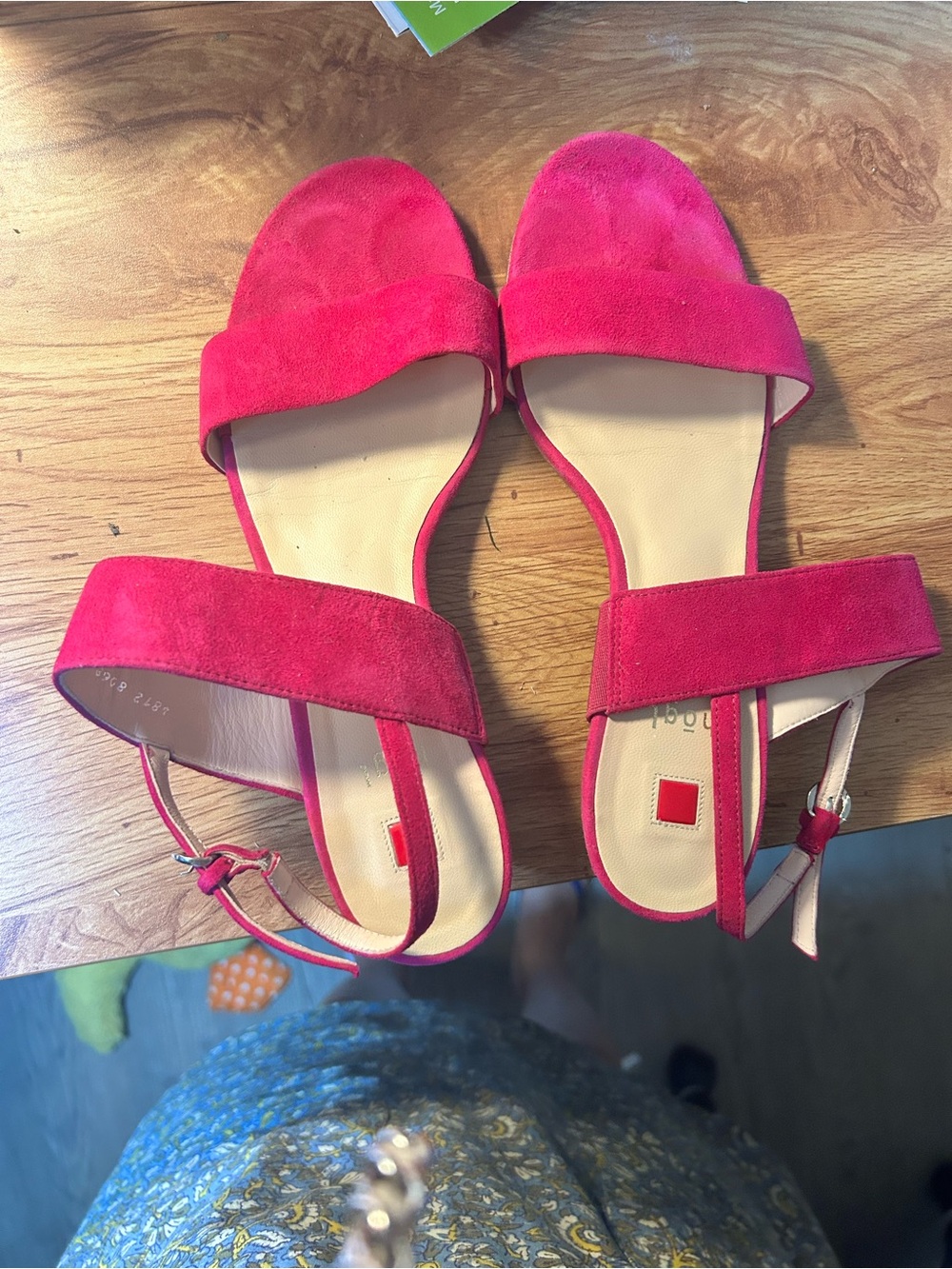 Women's Fuchsia Suede Two-Strap Flat Sandals